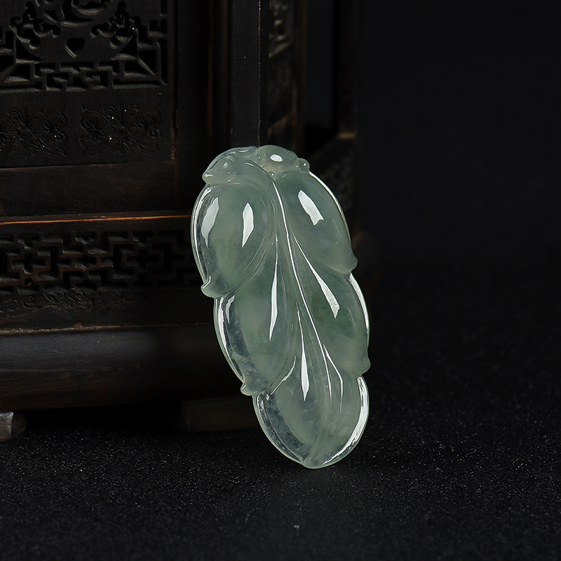 天然糯种飘花翡翠金枝玉叶吊坠-红掌柜