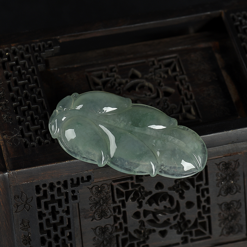 缅甸天然糯种翡翠金枝玉叶吊坠-红掌柜