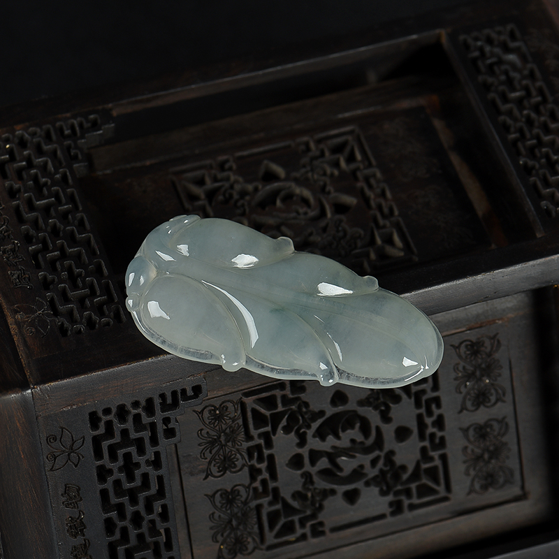 缅甸天然糯种翡翠金枝玉叶吊坠-红掌柜