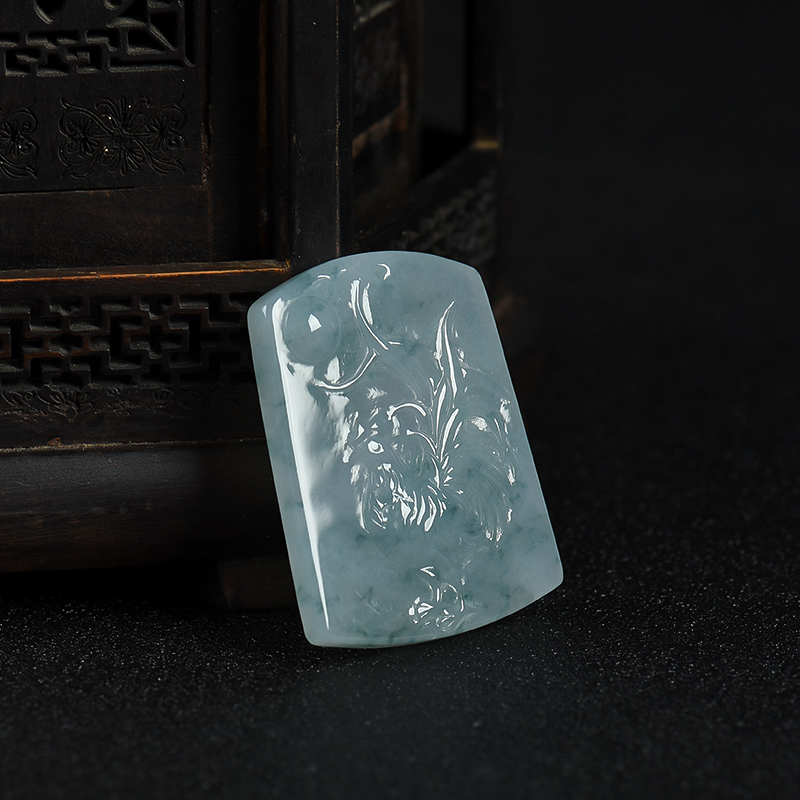 天然糯种飘花翡翠鸡鸣天下吊坠-红掌柜