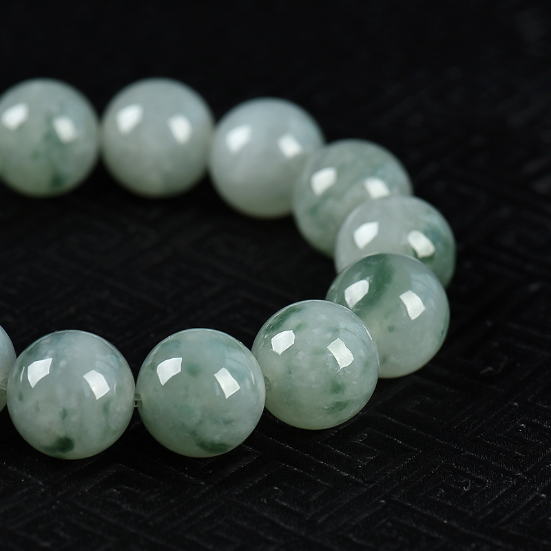 天然糯冰种飘花翡翠单圈手串-红掌柜