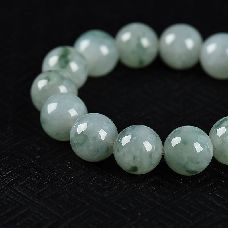 缅甸糯冰种飘花翡翠单圈手串-红掌柜