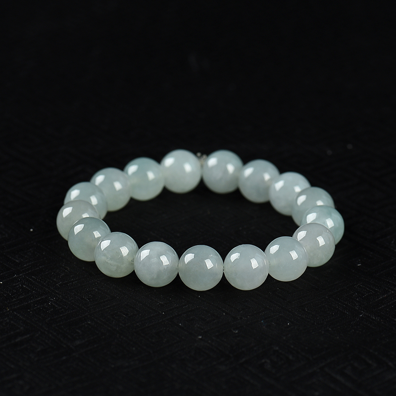 缅甸天然糯冰种灰绿翡翠单圈手串-红掌柜