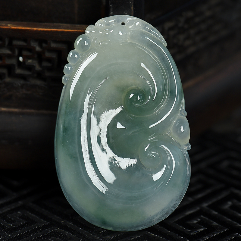 缅甸天然糯冰种飘花翡翠吊坠-红掌柜