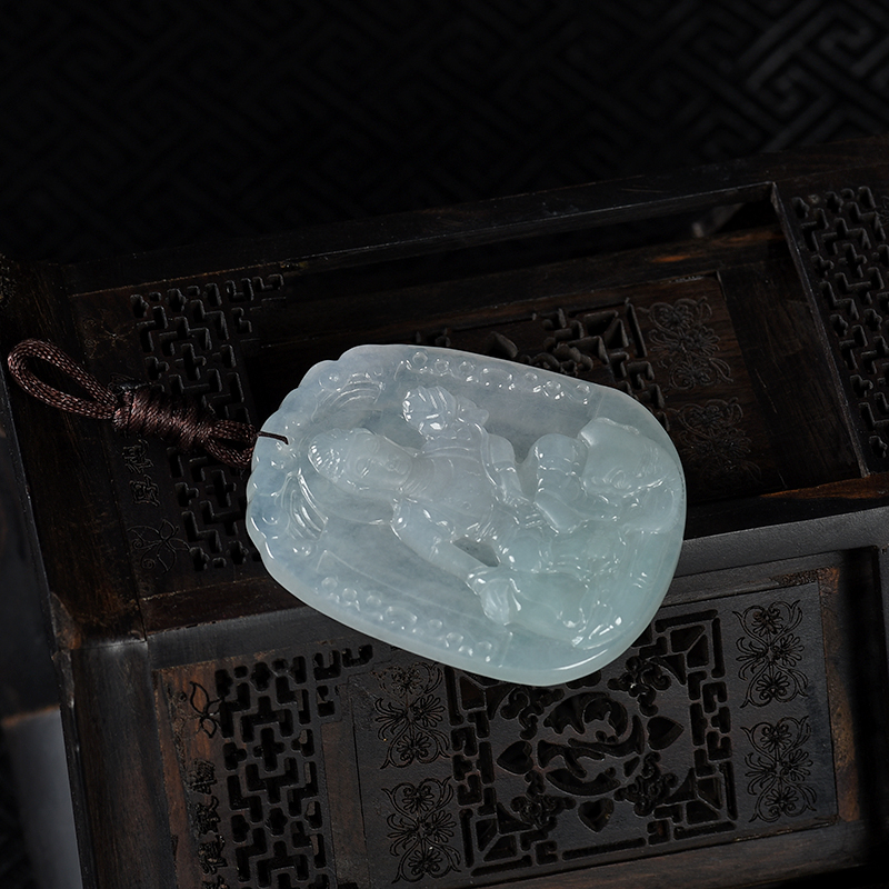 糯种天然翡翠普贤菩萨吊坠-红掌柜