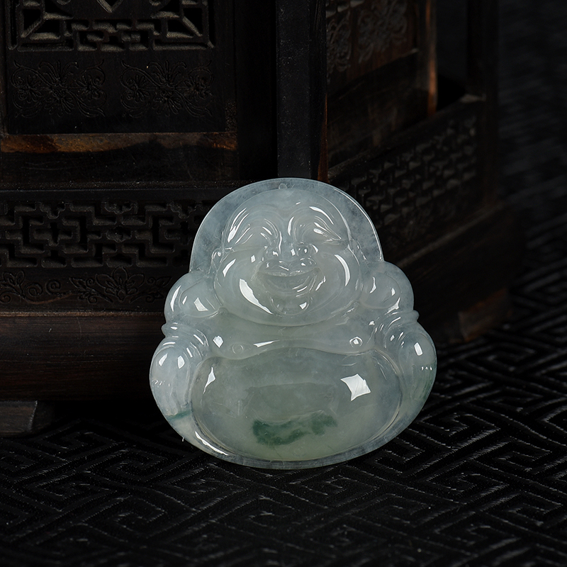 糯种飘花翡翠佛吊坠-红掌柜