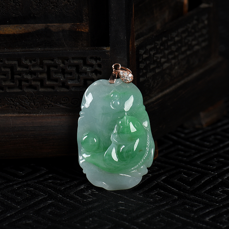 银镶糯种飘翠翡翠金玉满堂吊坠-红掌柜