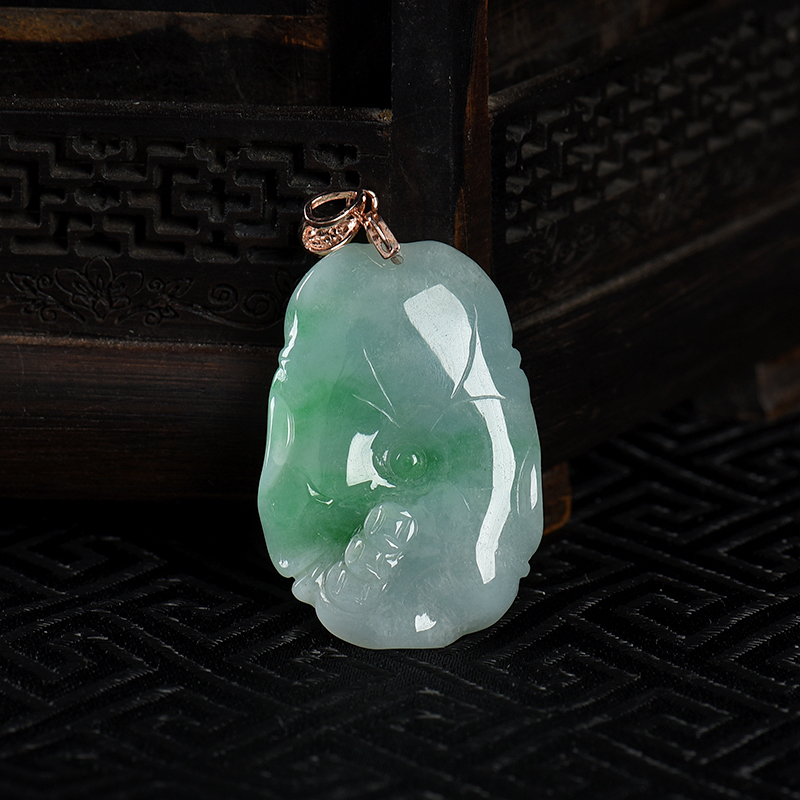 银镶糯种翡翠金玉满堂吊坠-红掌柜