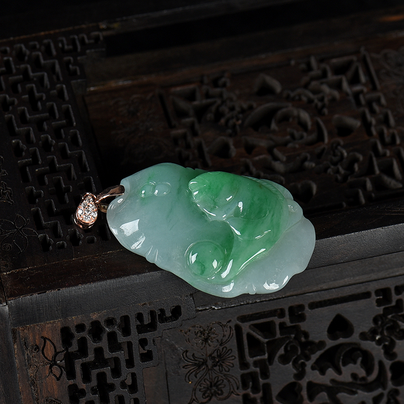 飘翠翡翠金玉满堂吊坠-红掌柜