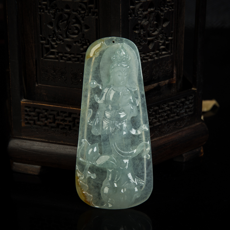 缅甸天然冰种俏色翡翠观音吊坠-红掌柜