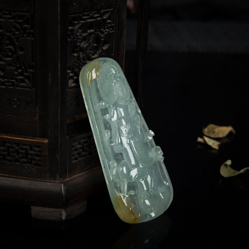 天然冰种俏色翡翠观音吊坠-红掌柜