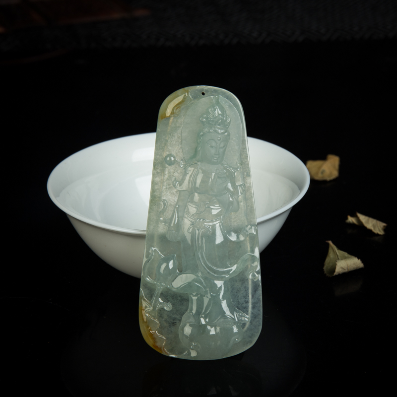 缅甸天然冰种翡翠观音吊坠-红掌柜