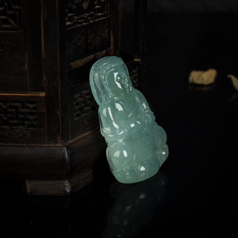天然糯冰种晴水翡翠观音吊坠-红掌柜