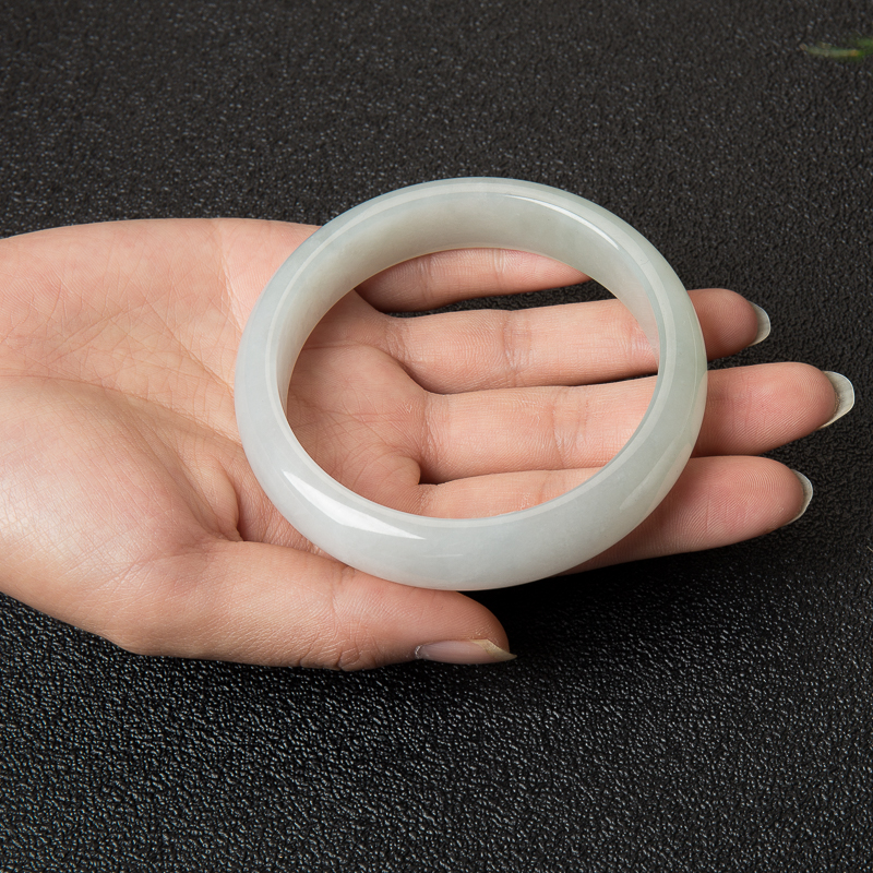 天然缅甸糯种灰绿翡翠手镯-红掌柜