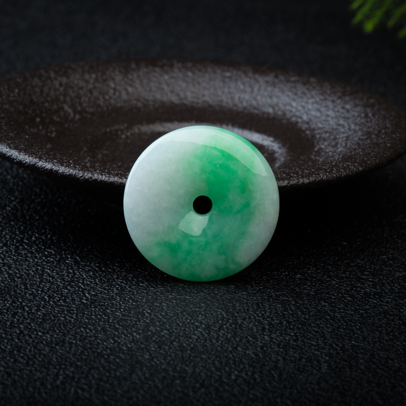 缅甸天然飘翠翡翠平安扣吊坠-红掌柜