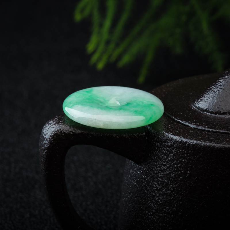 缅甸天然豆种翡翠平安扣吊坠-红掌柜