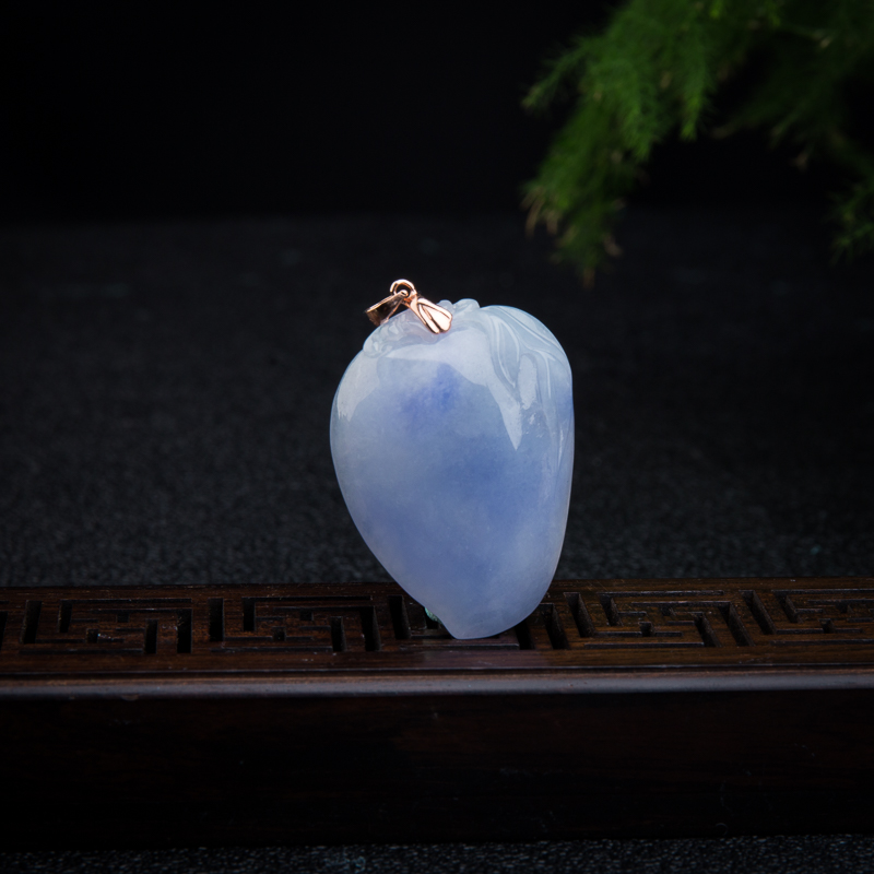 银镶糯种蓝紫色翡翠寿桃吊坠-红掌柜