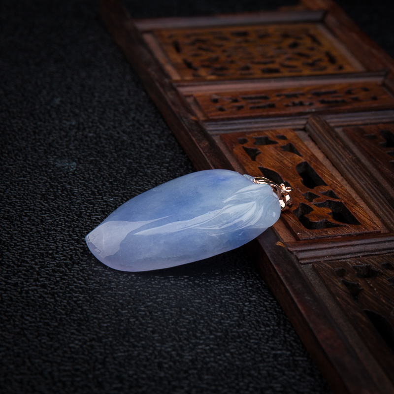 糯种蓝紫色翡翠寿桃吊坠-红掌柜