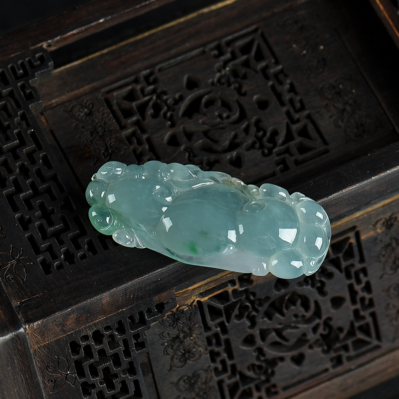 糯冰种蓝绿翡翠如意吊坠-红掌柜