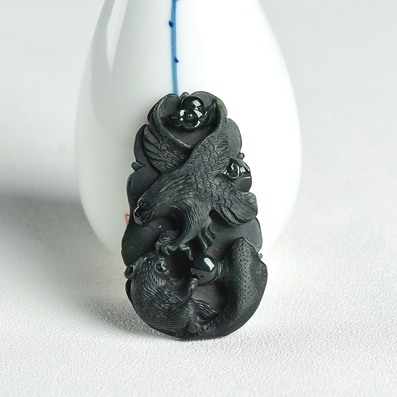 豆种墨翠翡翠英雄吊坠-红掌柜