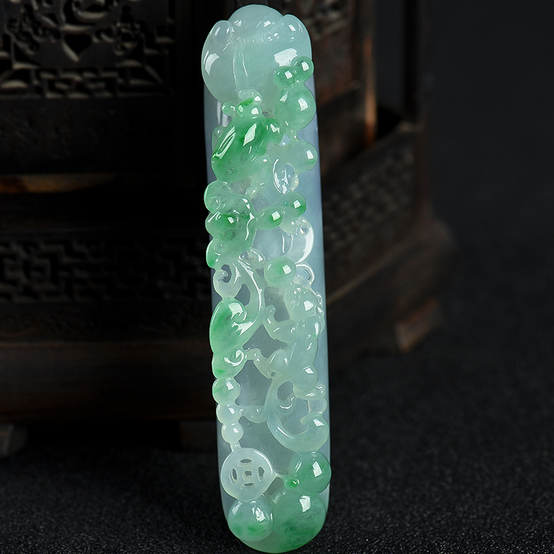 春带彩翡翠福寿如意吊坠-红掌柜