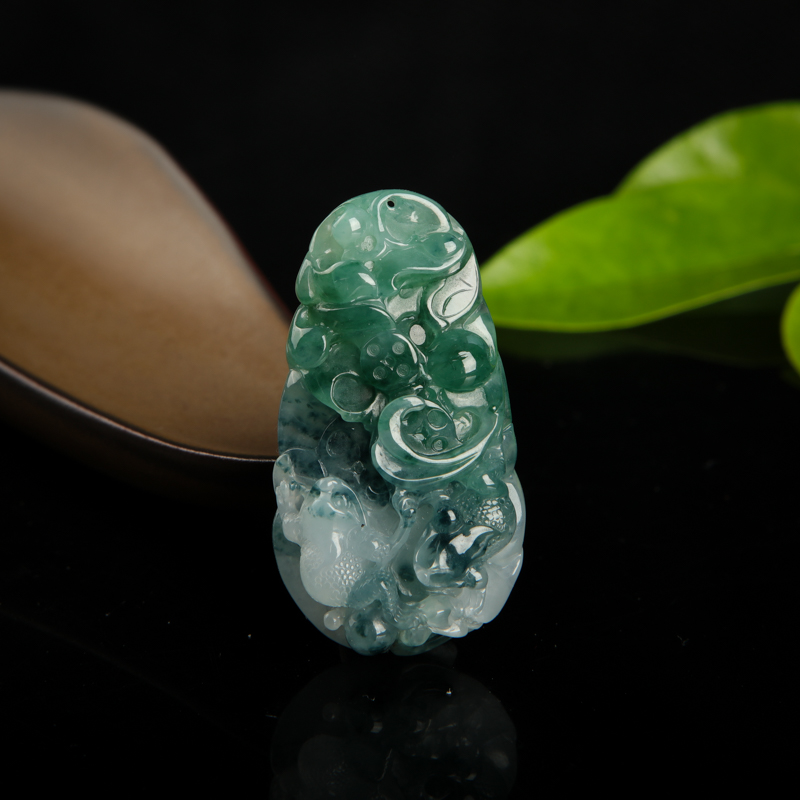 糯种飘花翡翠招财进宝吊坠-红掌柜