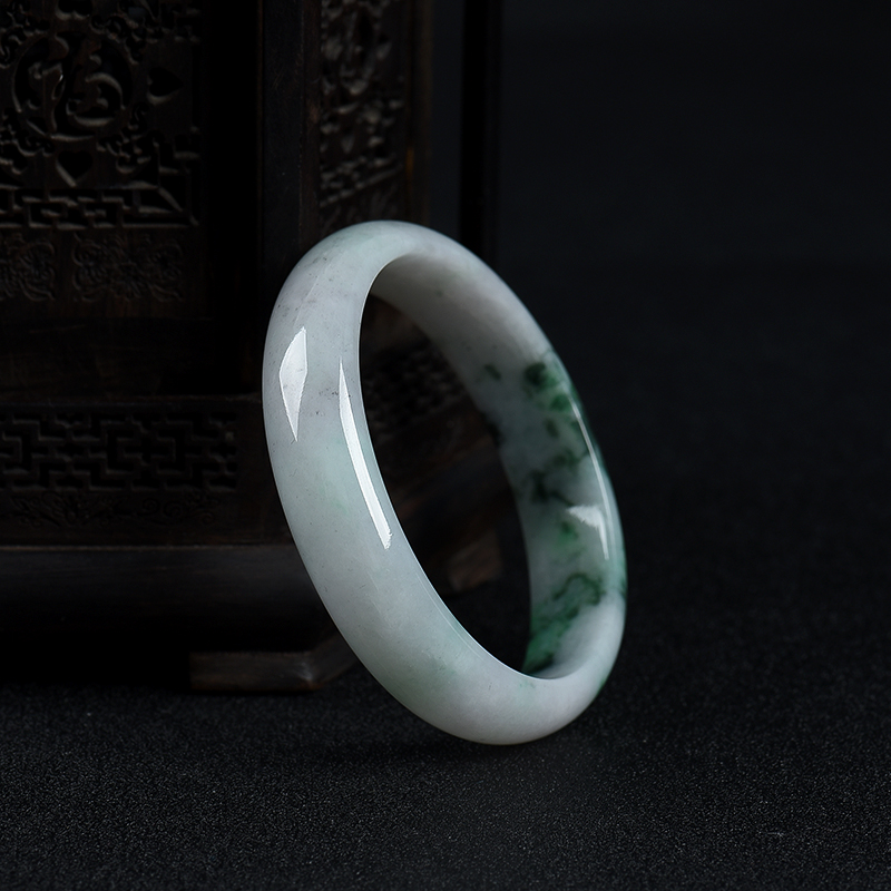 55.5mm天然豆种飘翠翡翠贵妃镯-红掌柜