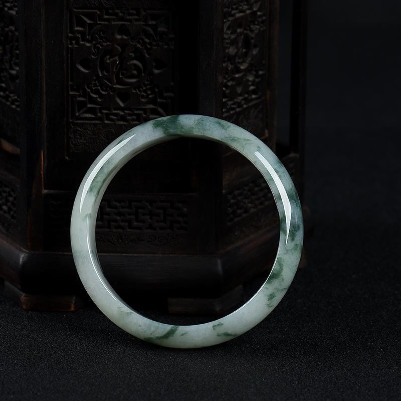 57mm豆种飘花翡翠手镯-红掌柜