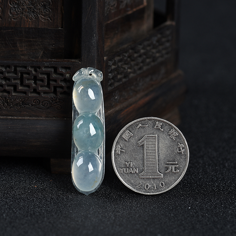 糯种飘花翡翠连中三元吊坠-红掌柜