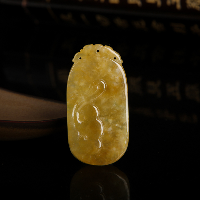 天然豆种黄翡寅虎吊坠-红掌柜