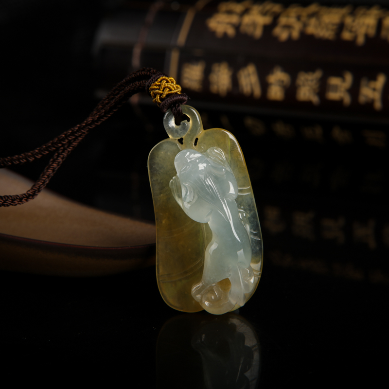 糯冰种俏色黄翡貔貅吊坠-红掌柜