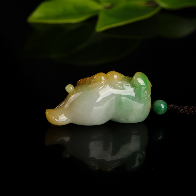 天然黄翡知足常乐吊坠-红掌柜