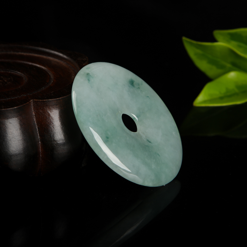 天然豆种翡翠平安扣吊坠-红掌柜