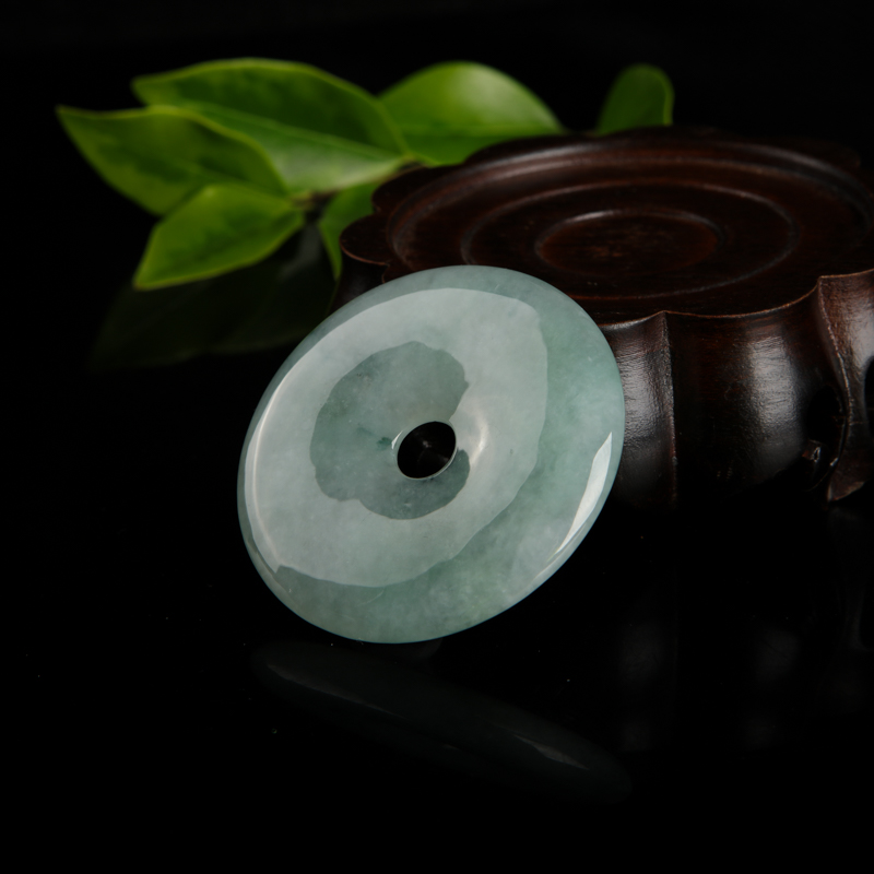 缅甸豆种翡翠平安扣吊坠-红掌柜