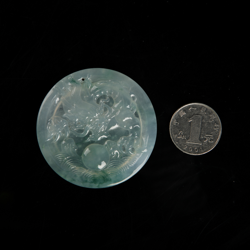 天然飘花翡翠辰龙吊坠-红掌柜