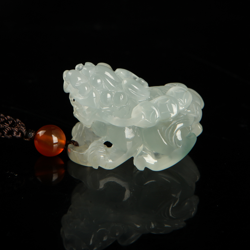 天然糯种飘花翡翠貔貅吊坠-红掌柜