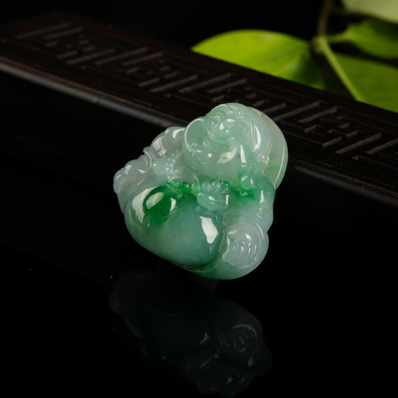 飘翠翡翠弥勒佛吊坠-红掌柜