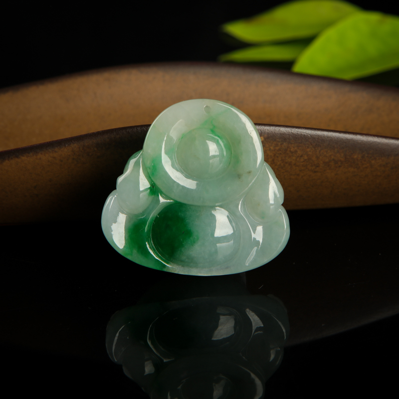 糯种翡翠弥勒佛吊坠-红掌柜