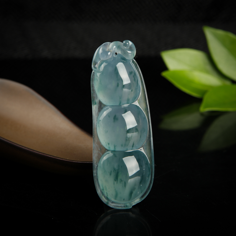 糯冰种飘花翡翠连中三元吊坠-红掌柜