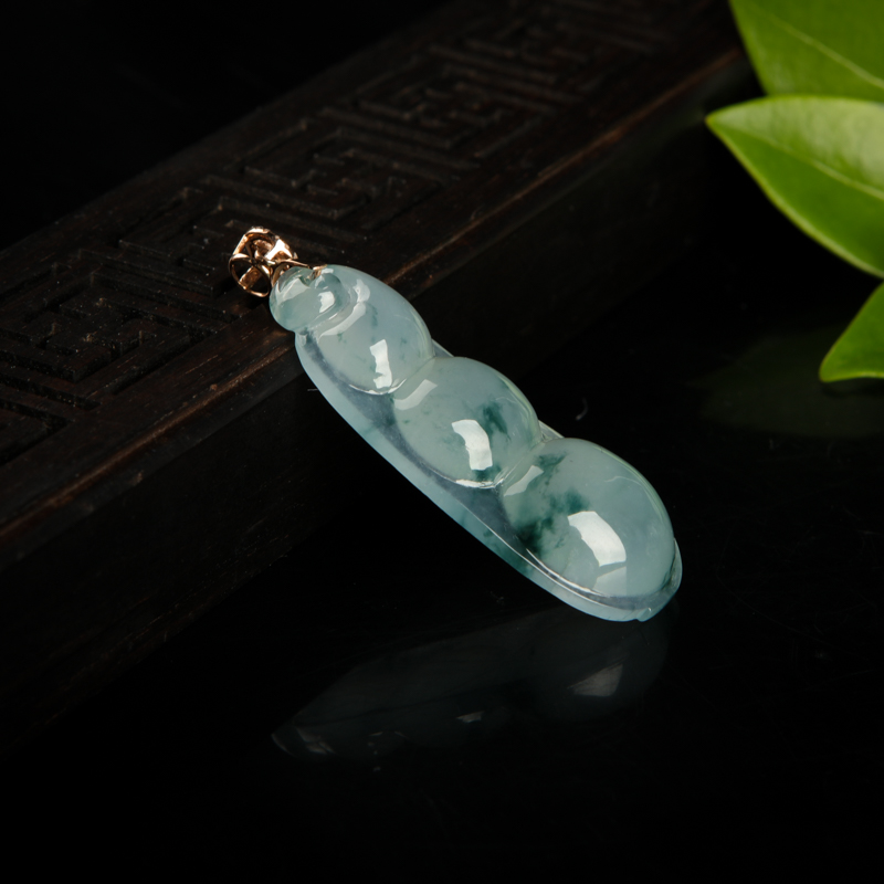 糯冰种飘花翡翠连中三元吊坠-红掌柜