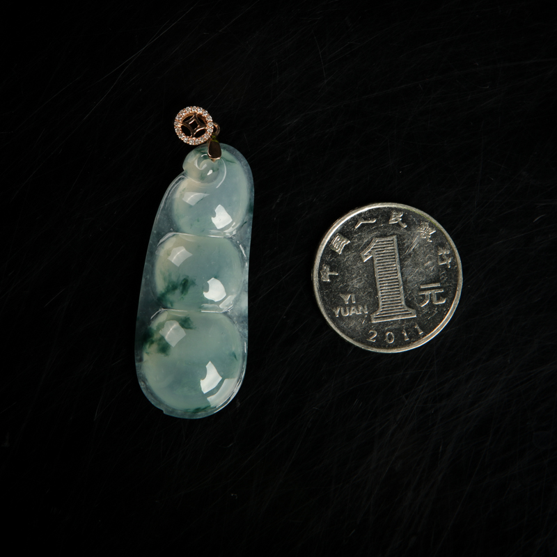 缅甸翡翠连中三元吊坠-红掌柜