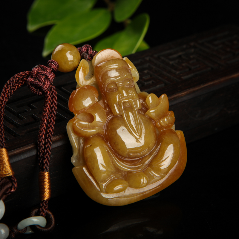天然糯种黄翡财神吊坠-红掌柜