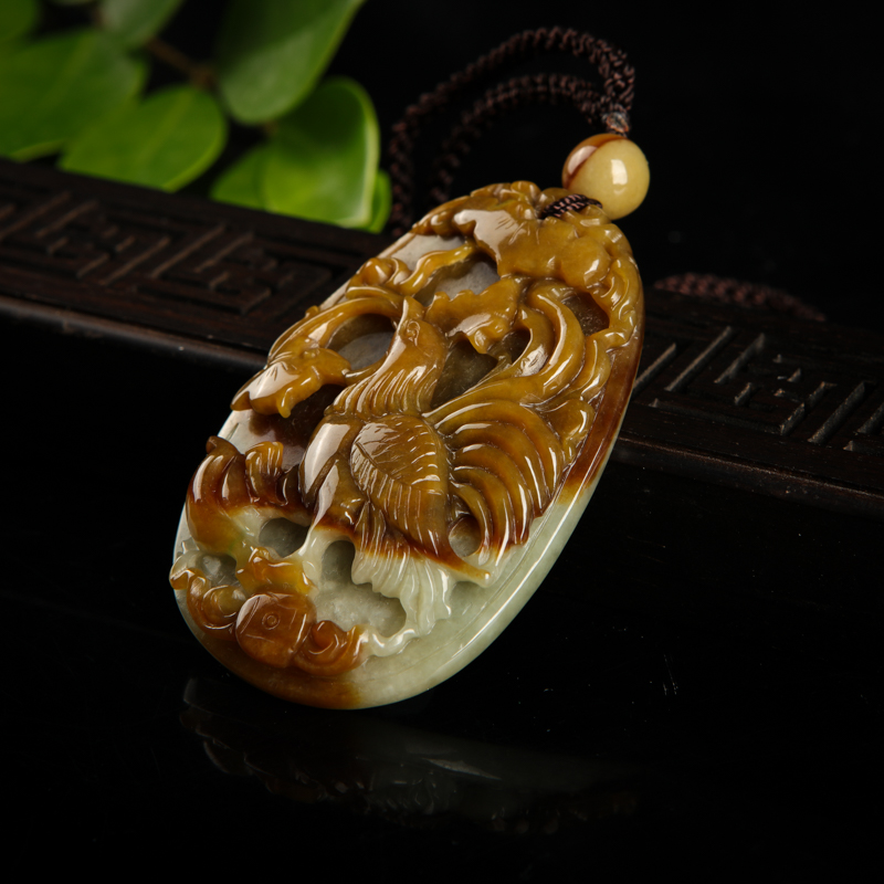 缅甸糯种黄翡吉祥如意吊坠-红掌柜