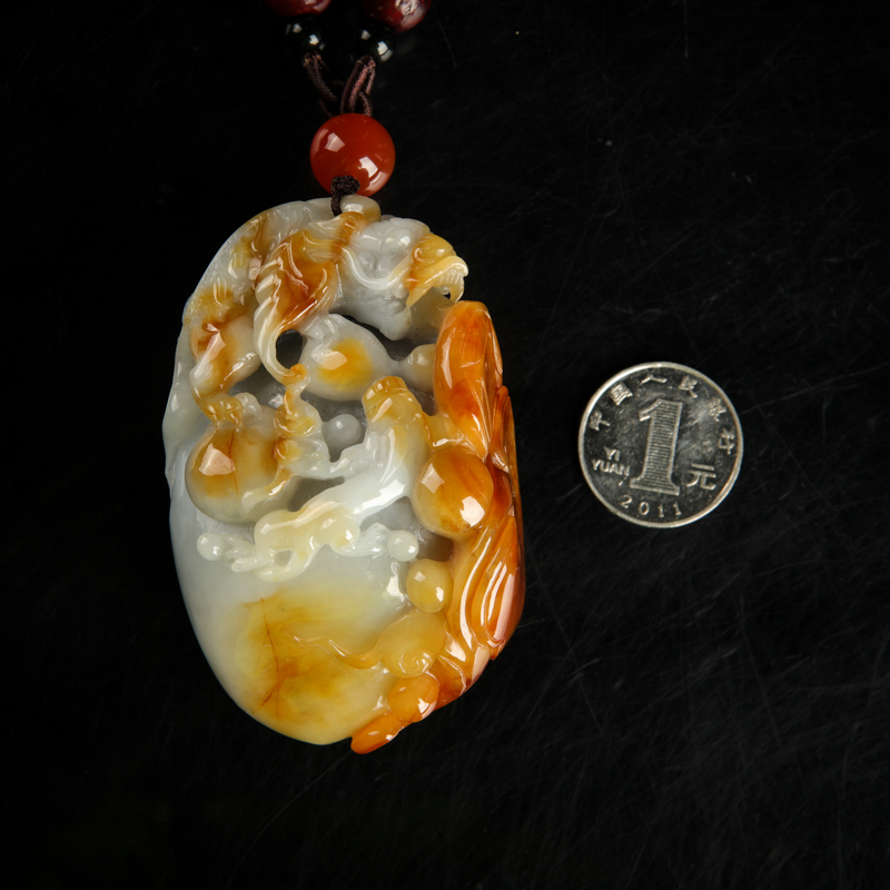 天然缅甸翡翠福寿如意手把件-红掌柜