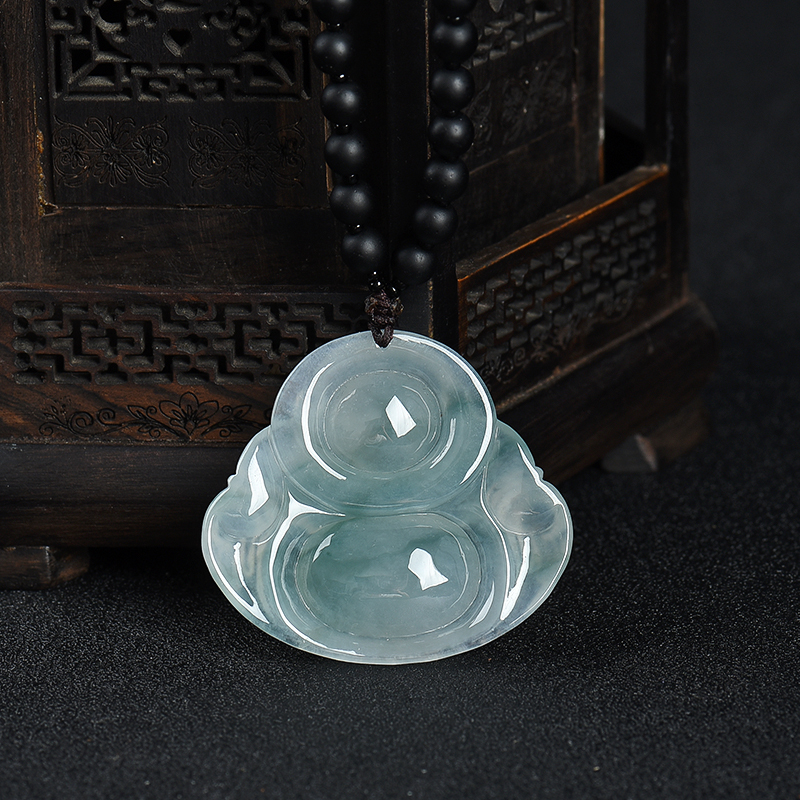 糯种翡翠弥勒佛吊坠-红掌柜