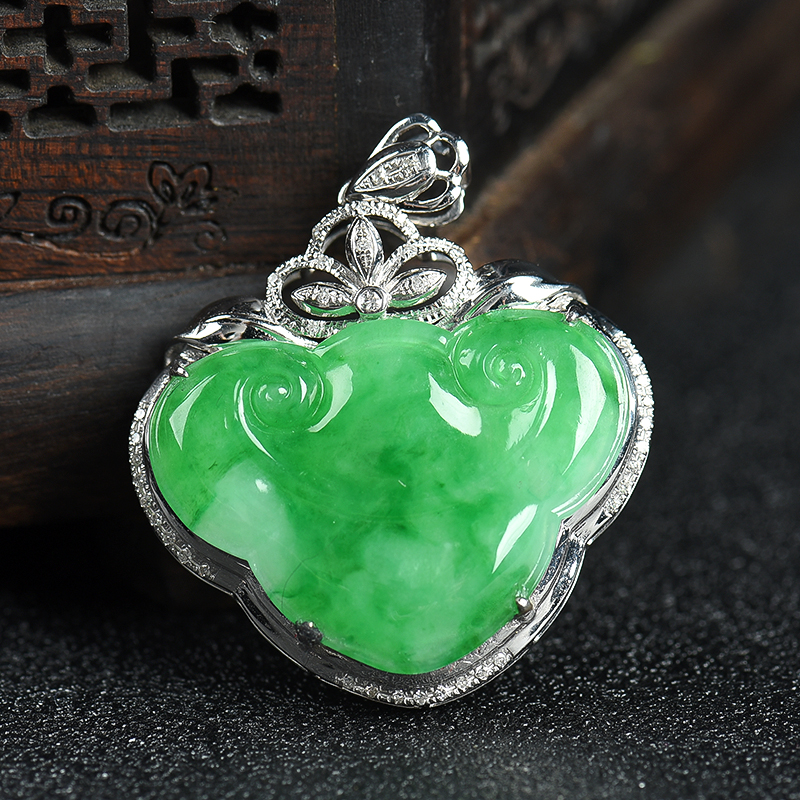 飘翠翡翠如意锁吊坠-红掌柜