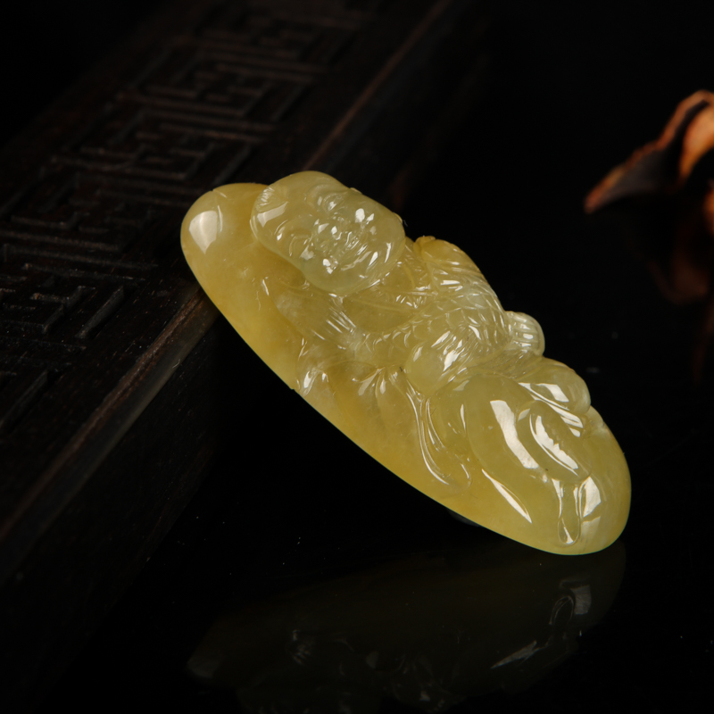 黄翡鲤鱼童子吊坠-红掌柜