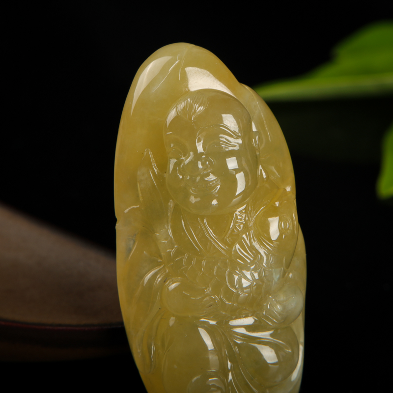 天然黄翡鲤鱼童子吊坠-红掌柜