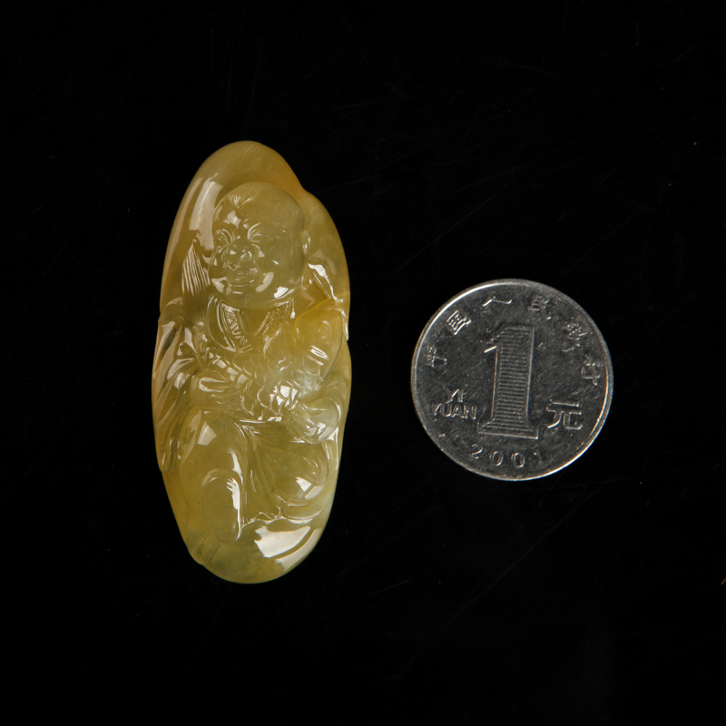 缅甸黄翡鲤鱼童子吊坠-红掌柜