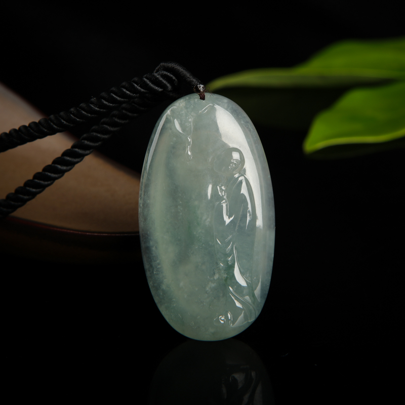 糯冰种飘花翡翠禅悟吊坠-红掌柜